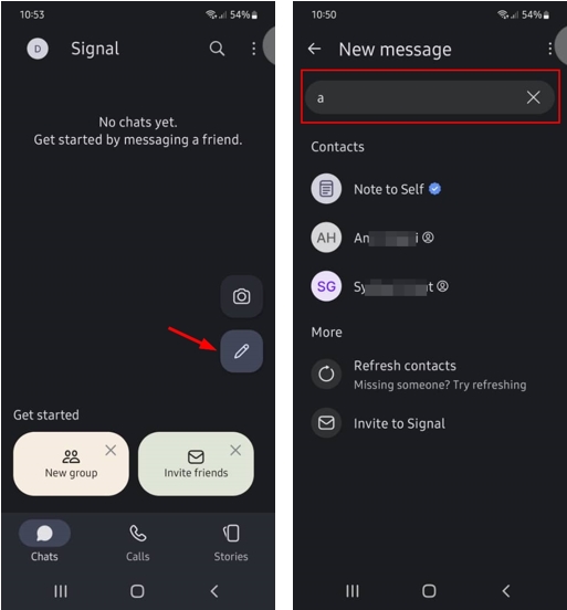 Start a new Chat in Signal Application