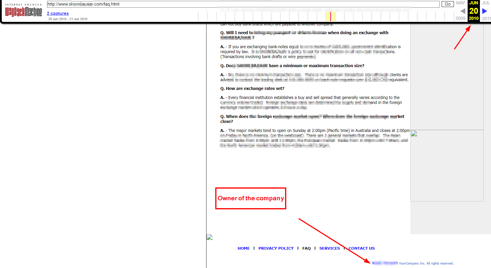 screenshot from wayback machine showing owner of company on webpage