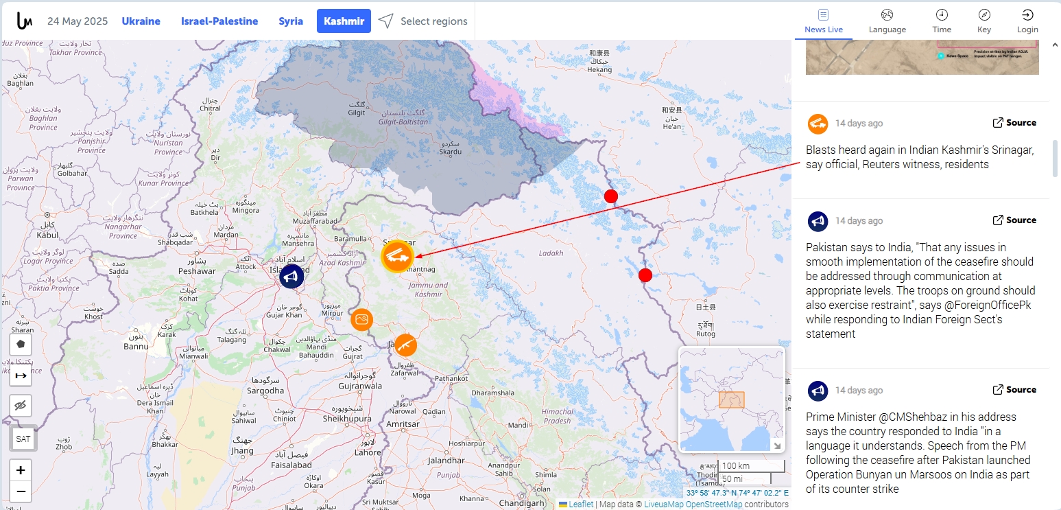LiveUAmap shows geopolitical events in tense locations worldwide
