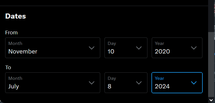 Search within a specified time frame