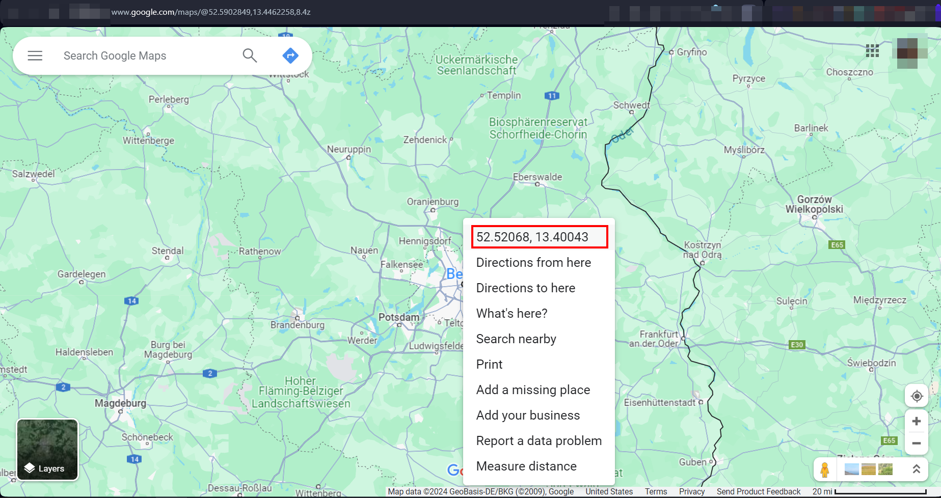 Google Maps shows the geo-coordinates of any location on Earth