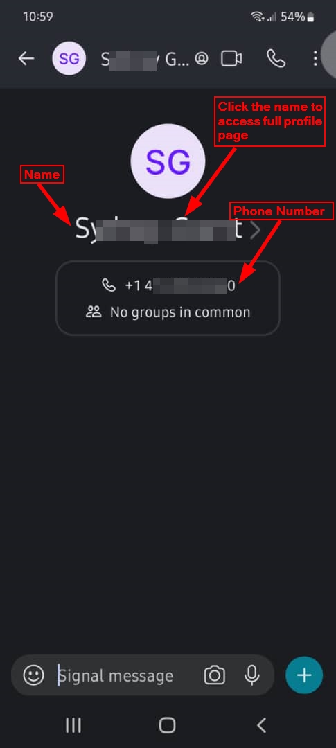 Access Signal user full profile window