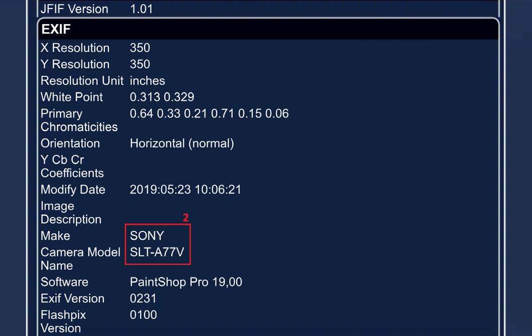 Exif data image