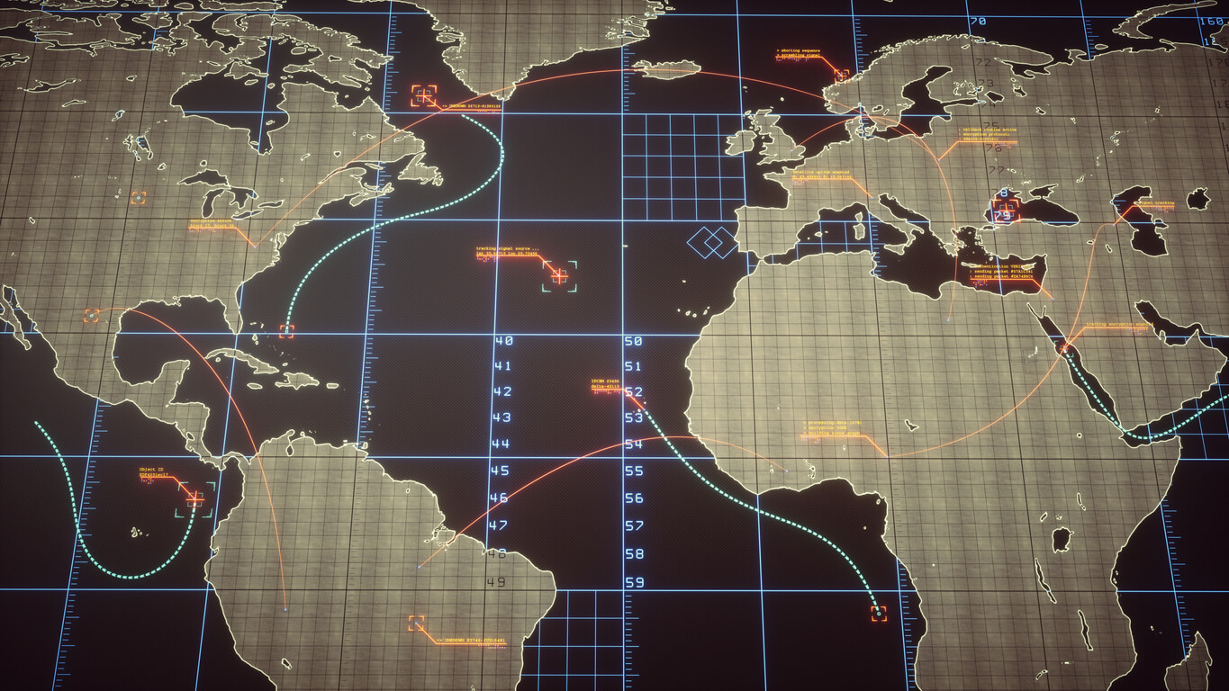 world map with digital lines